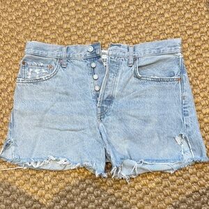 AGOLDE Parker Long Light Wash Denim Cutoff Shorts - Size 28